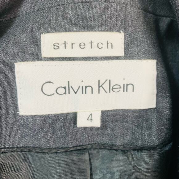 Calvin Klein Size 4 Stretch Single Button Blazer Jacket Carcoal Gray Career - Picture 9 of 10